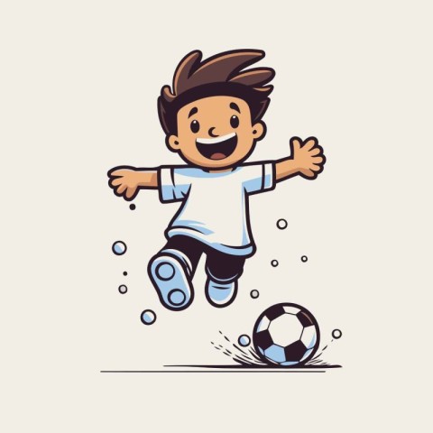 Vector illustration of a boy playing soccer. Cartoon style. Isol