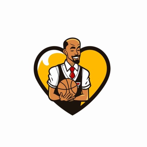 Basketball player with ball in heart shape. Vector illustration