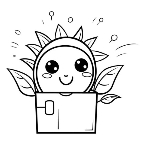 Black and White Cartoon Illustration of Cute Sunflower Character