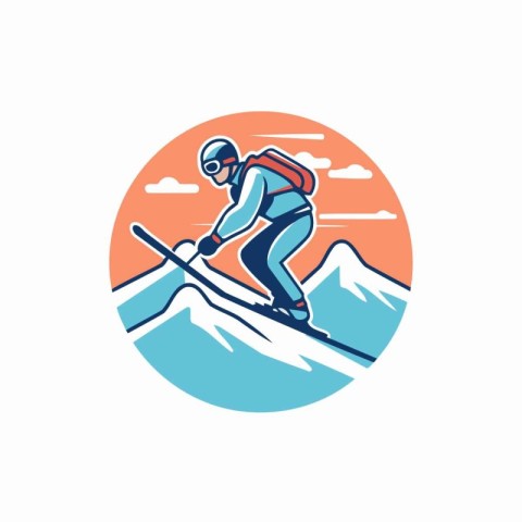 Skier on the piste logo design template. Extreme freestyle frees