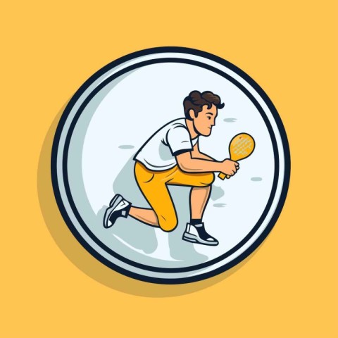 Tennis player with racket and ball. Vector illustration in carto