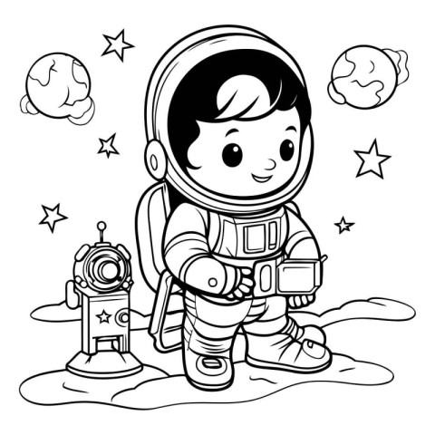 Vector illustration of Cartoon Astronaut boy. Coloring book for