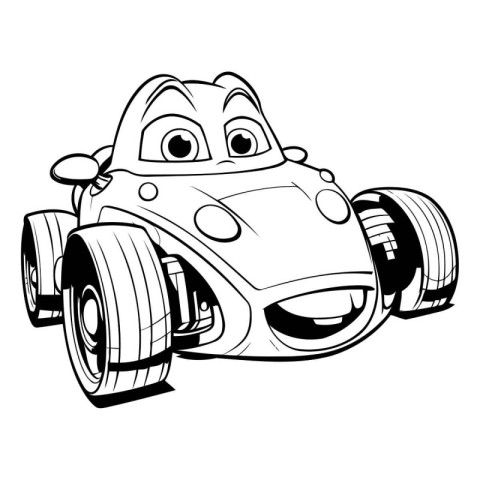 Illustration of a racing car with wheels on a white background.