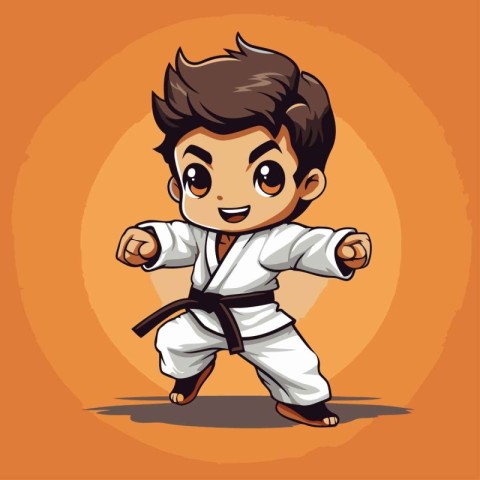 Taekwondo boy cartoon character vector illustration. Taekwondo k