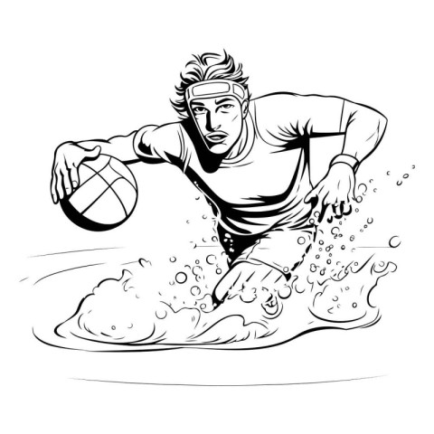 Illustration of a rugby player throwing the ball into the water.