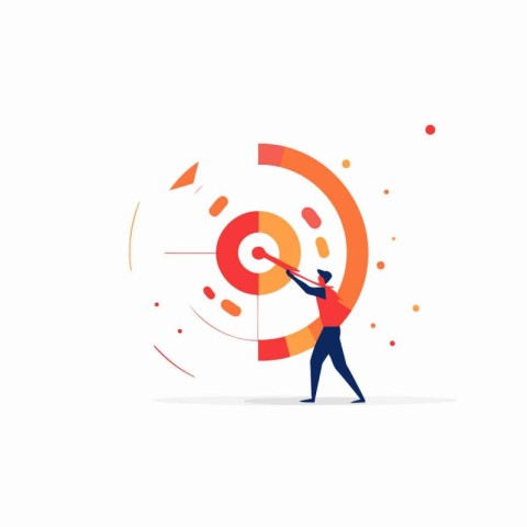 Businessman hitting target with dartboard. Flat design vector il