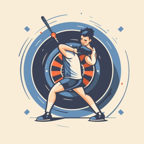 Baseball player in action. Vector illustration of a man playing