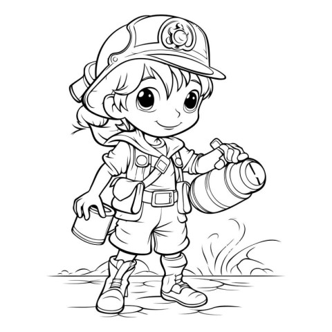 Coloring Page Outline Of a Cute Little Firefighter Girl