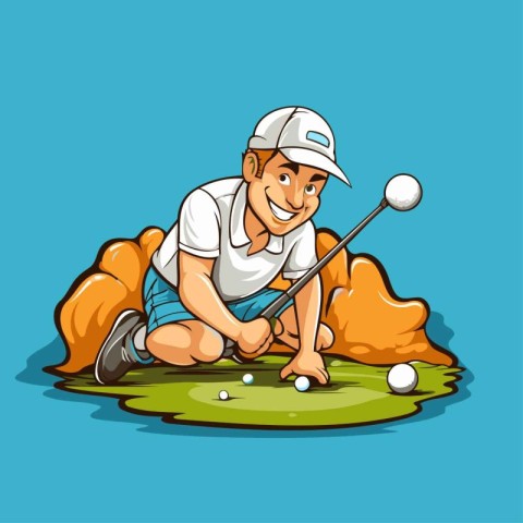 Golf player with a ball on the golf course. Vector illustration