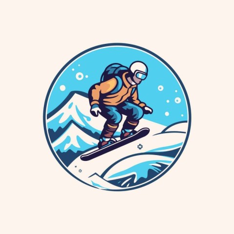 Snowboarder on snowboard in mountains. Extreme winter sport vect