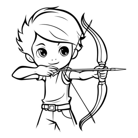 Cute boy with bow and arrow. Vector illustration for coloring bo