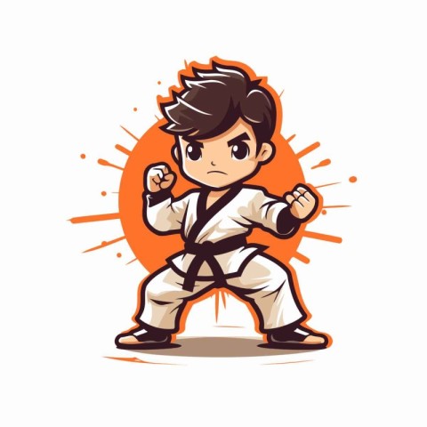 Taekwondo boy in kimono. Vector illustration.