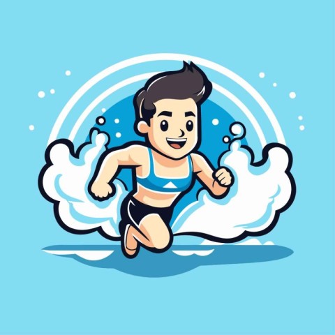 Illustration of a little boy running in the water. vector illust