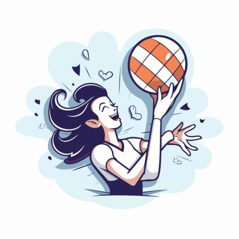 Vector illustration of a woman holding a basketball ball in her