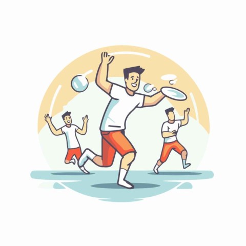 Soccer player with ball. Vector illustration in flat cartoon sty