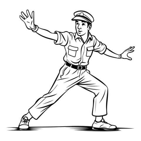 Vector illustration of a police officer in uniform walking and g