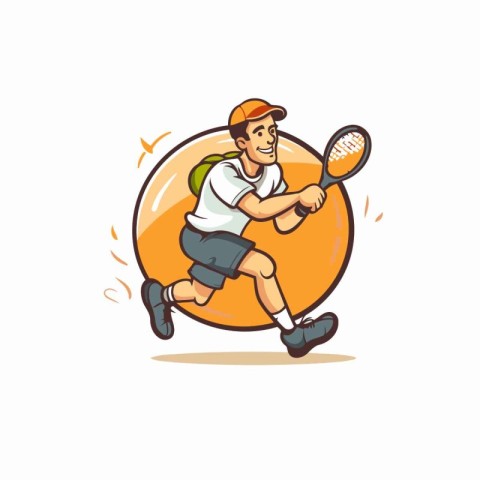 Tennis player with racket and ball cartoon vector Illustration o