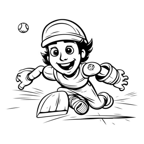 Baseball Player - Black and White Cartoon Mascot Illustration