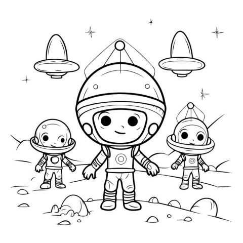 Coloring Page Outline Of Cartoon Astronaut Characters Vector Ill