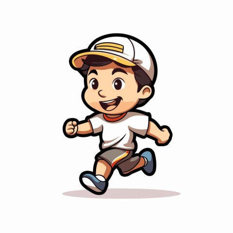 Cartoon boy running. Vector illustration. Isolated on white back