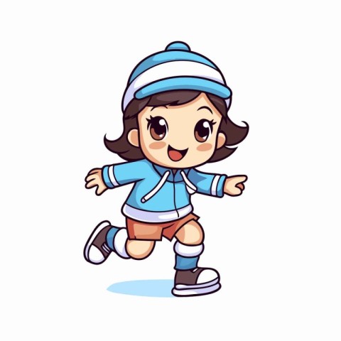 Cute little girl in sportswear running cartoon vector illustrati