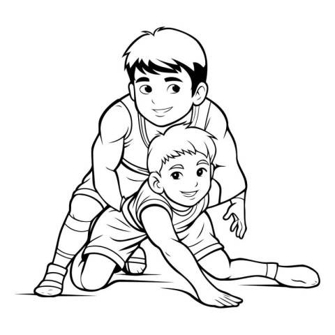 Illustration of a boy and a girl wrestling on a white background