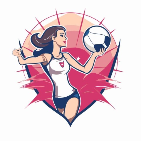 Volleyball player woman holding ball in her hand. Vector illustr