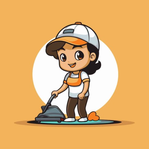 Cartoon girl on a surfboard. Vector illustration in a flat style