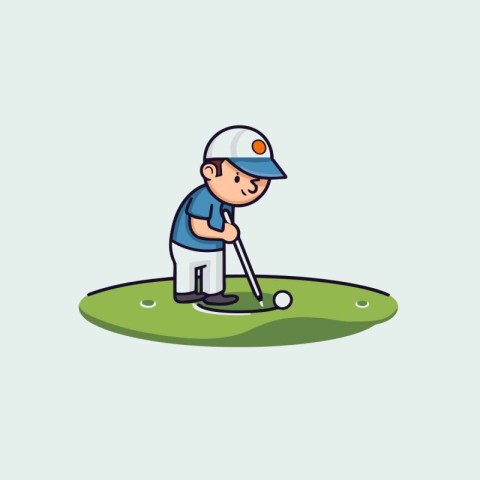 Golfer playing golf on a golf course. Vector illustration.