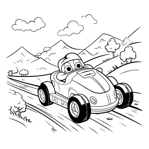 Black and White Cartoon Illustration of Funny Driver or Mascot C