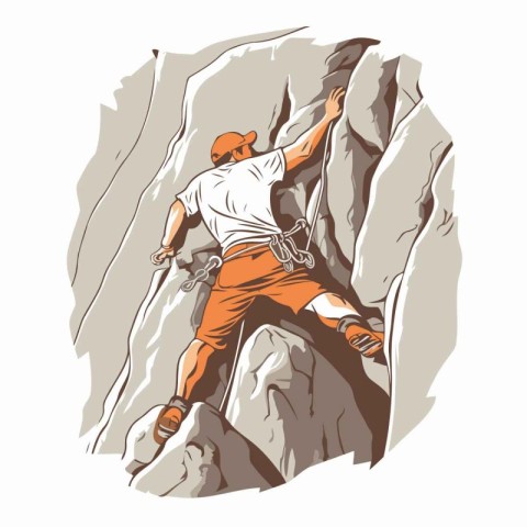 Climber climbing on the rock. Vector illustration of a man climb