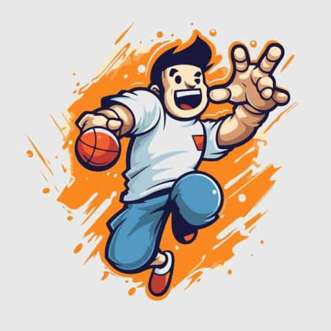 Vector illustration of a basketball player jumping with ball on