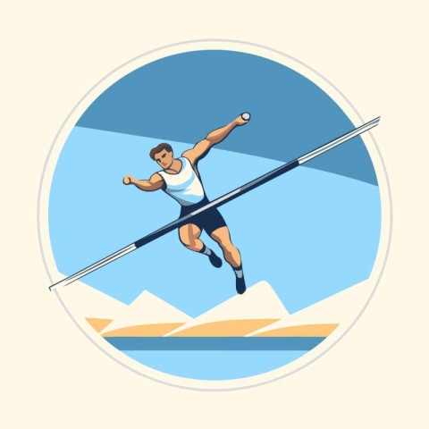 Athletic man in a jump. Vector illustration in flat style