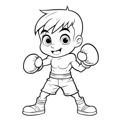 Cute Little Boy Boxing Cartoon Mascot Character Vector Illustrat