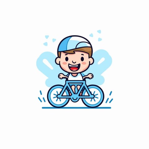 Cute boy riding a bike. Vector illustration. Isolated on white b