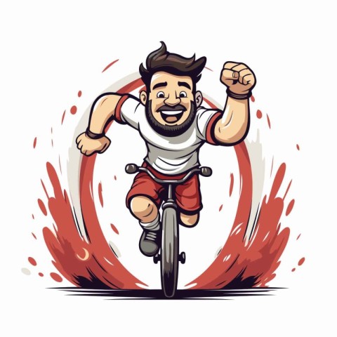 Vector illustration of a happy man riding a bicycle on a white b