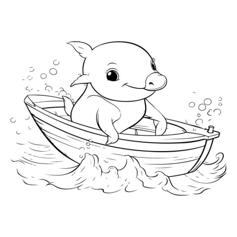 Coloring Page Outline Of a little baby pig in a boat