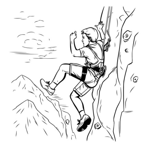 Illustration of a child climbing on a cliff. sketch for your des