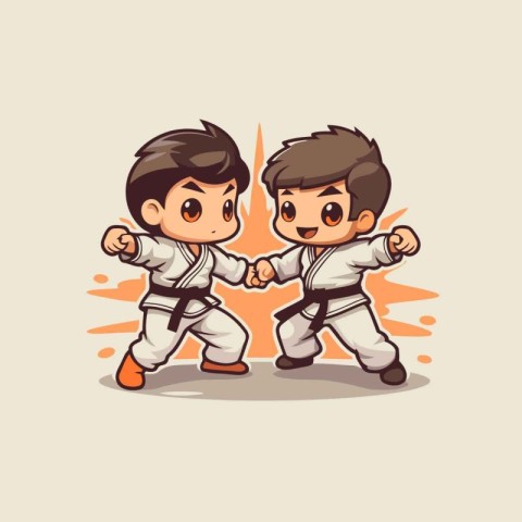 Cartoon karate kids. Vector illustration of karate kids.