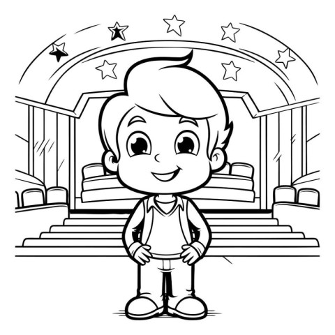 Black and White Cartoon Illustration of Kid Boy Student Characte