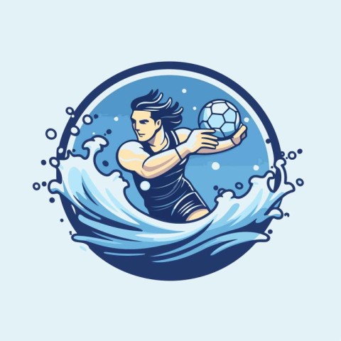 Soccer player with ball in the water. Vector Illustration.