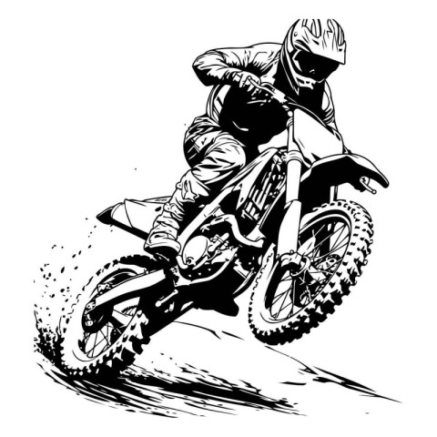 Motocross rider on the race. Vector illustration in black and wh