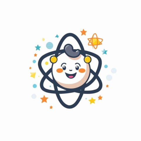 Cute kawaii planet icon. Vector illustration in flat style