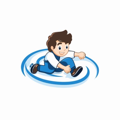 Boy riding on a water wave. cartoon vector illustration isolated