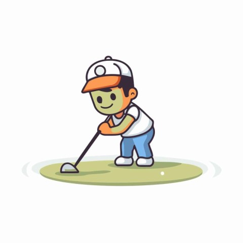 Cartoon golfer. Vector illustration on white background. Isolate