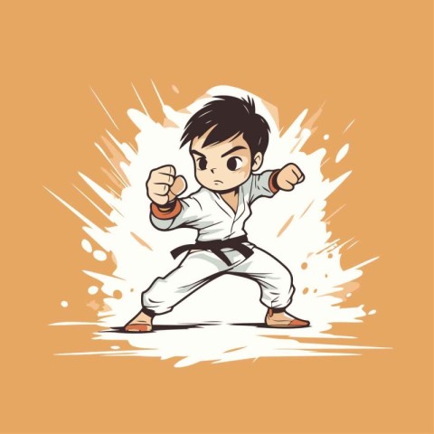 Taekwondo vector illustration. Cartoon karate karate boy