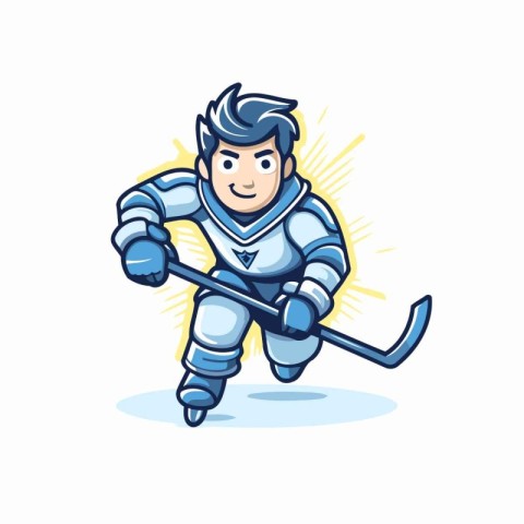 Hockey player vector illustration. Cartoon hockey player. Hockey