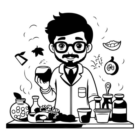 Hipster bartender with glass of wine. Vector illustration in car