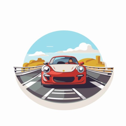 Car on the road. Vector illustration in a flat style isolated on