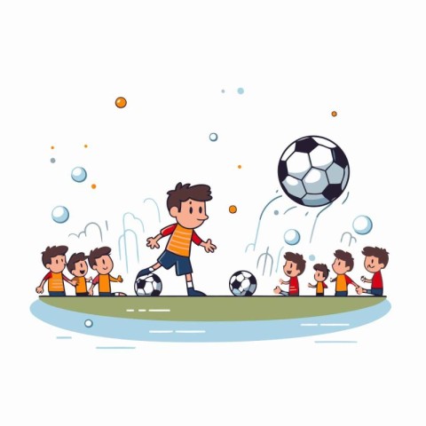 Children playing soccer. Boys playing football. Cartoon vector i